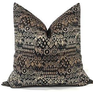 Southwest Throw Pillow Cover Black Brown and Tan Upholstery Fabric Square and Lumbar Pillowcase