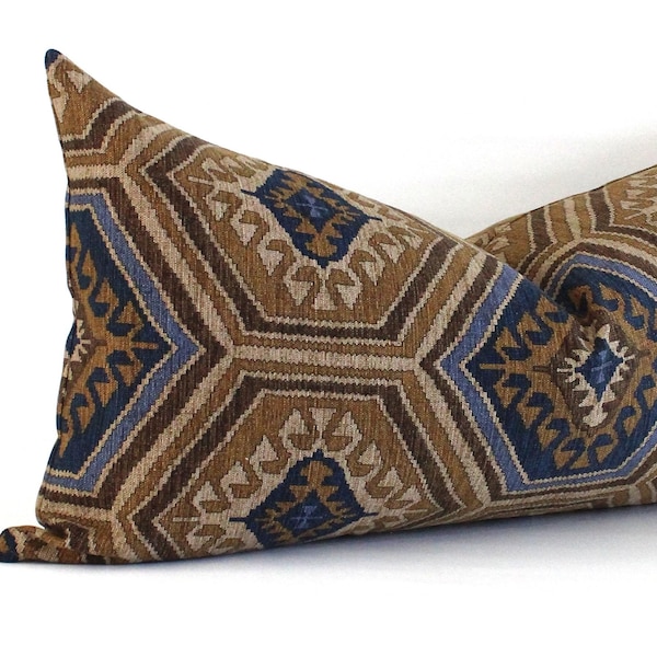 Lumbar Pillow Cover 12x24 Blue Brown Southwest Decor Cotton Pillow Cover Oblong Decorative Bed Pillow Cushion Cover