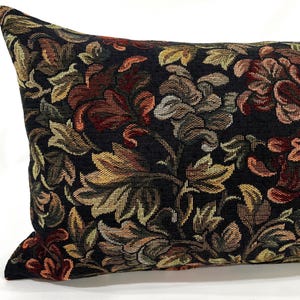 Navy Blue Tapestry Throw Pillow Cover Jewel Tone Multi Color Woven Floral Upholstery Fabric Decorative Oblong Throw Pillow Cushion Cover