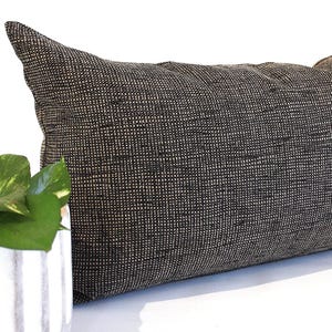 Lumbar Pillow Cover Black Beige Grass Cloth Pattern Upholstery Fabric Decorative Accent Toss Pillow Oblong Throw Pillow Cushion Cover