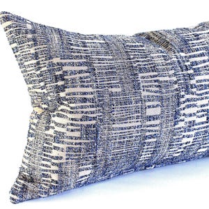 Lumbar Pillow Cover Blue Silver Matchstick Upholstery Fabric Decorative Oblong Throw Pillow Cushion Cover