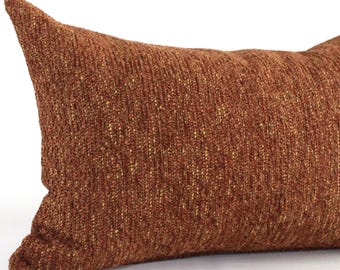 Lumbar Pillow Cover 10x20 Rust Gold Chenille Upholstery Fabric Fall Decor Decorative Pillow Oblong Throw Pillow Cushion Cover