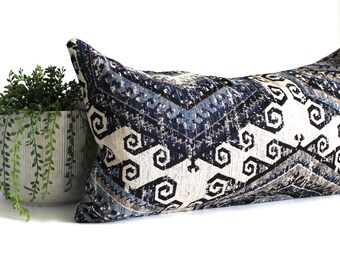 Lumbar Pillow Cover Blue Pillow Cover Striped Upholstery Etsy