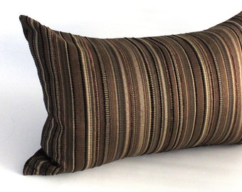 Lumbar Pillow Cover Brown Beige Striped Upholstery Fabric Decorative Pillow Oblong Throw Pillow Cushion Cover Earth Tone Accent Toss Pillow