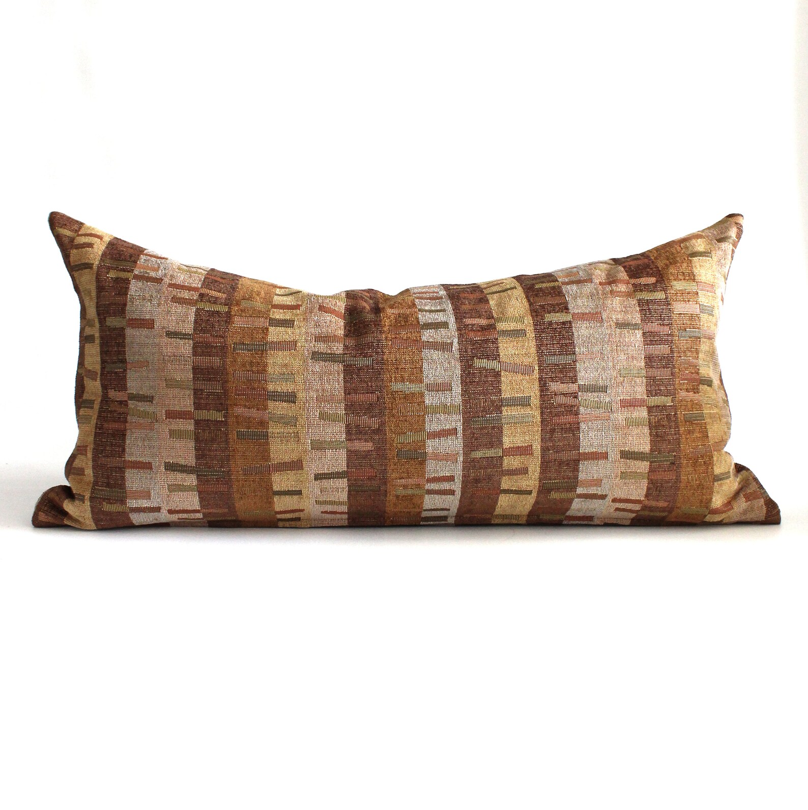 Lumbar Pillow Cover Rust Gold Blush Brown Striped Upholstery Etsy
