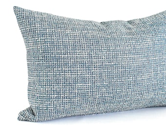 Lumbar Pillow Cover Turquoise Blue Modern Tweed Upholstery Fabric Oblong Throw Pillow Cushion Cover Contemporary Decor