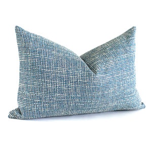 Lumbar Pillow Cover Turquoise Blue Modern Tweed Upholstery Fabric Oblong Throw Pillow Cushion Cover Contemporary Decor