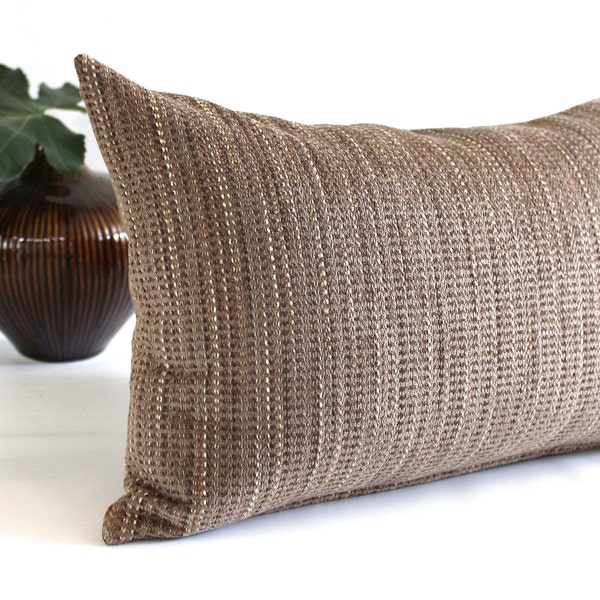 Lumbar Pillow Cover Brown Beige Chenille Textured Upholstery Fabric Decorative Oblong Throw Pillow Cushion Cover