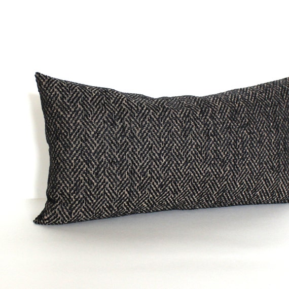 Lumbar Pillow Cover Black Herringbone Upholstery Fabric Oblong Etsy