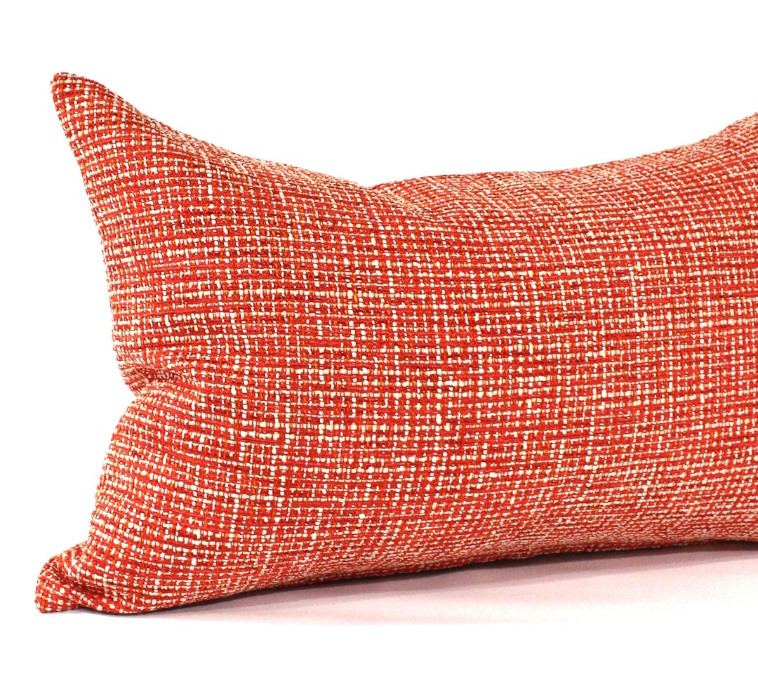 RESERVED FOR JOANNE / Lumbar Pillow Cover Orange Coral Modern Tweed Upholstery Decorative Oblong