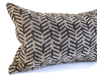 Lumbar Pillow Cover Grey Black Chevron Upholstery Fabric Decorative Pillow Oblong Throw Pillow Cushion Cover