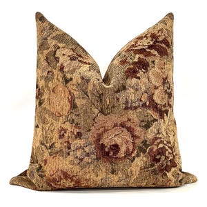 Rust and Green Floral Tapestry Throw Pillow Cover Chenille Upholstery Fabric Decorative Long Lumbar Pillow Cushion Cover