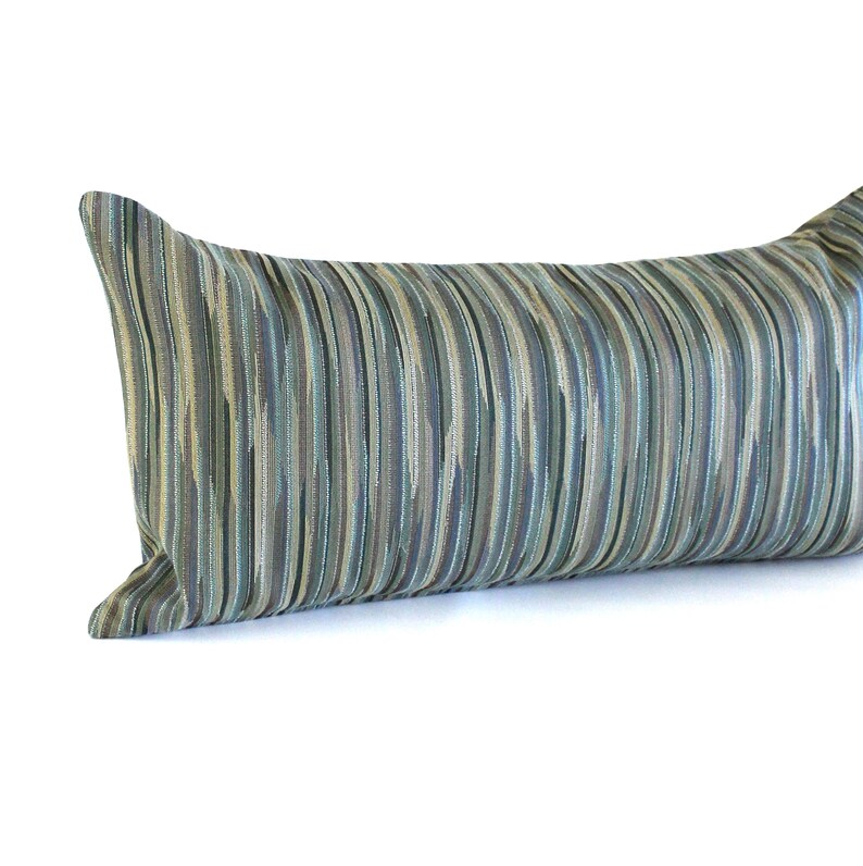 Lumbar Pillow Cover Blue Green Stripe Upholstery Fabric Throw Etsy
