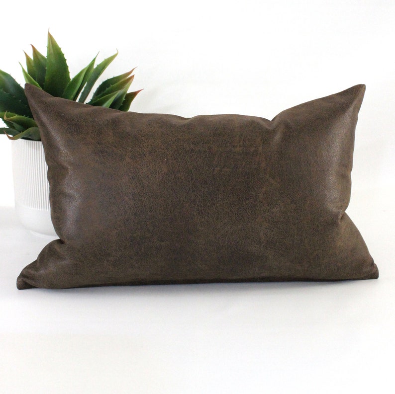 Lumbar Pillow Cover Brown Faux Leather Upholstery Fabric Etsy