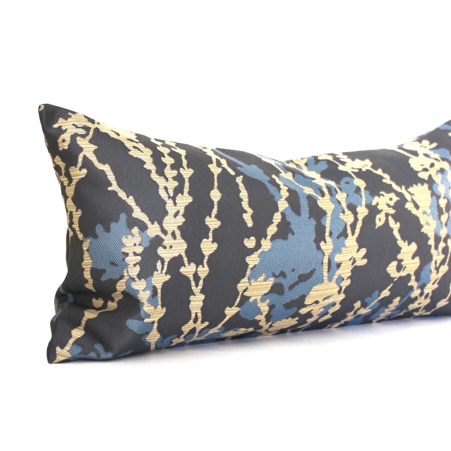 Lumbar Pillow Cover Blue Grey Beige Floral Upholstery Fabric Etsy