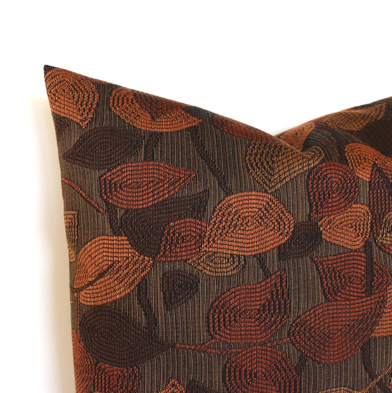 Brown Pillow Cover Copper Rust Leaf Upholstery Fabric Etsy