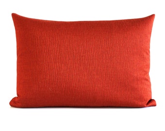 Funda de almohada lumbar 14x26, color rojo tomate, tela de tapicería con textura sólida, funda de cojín decorativa oblonga