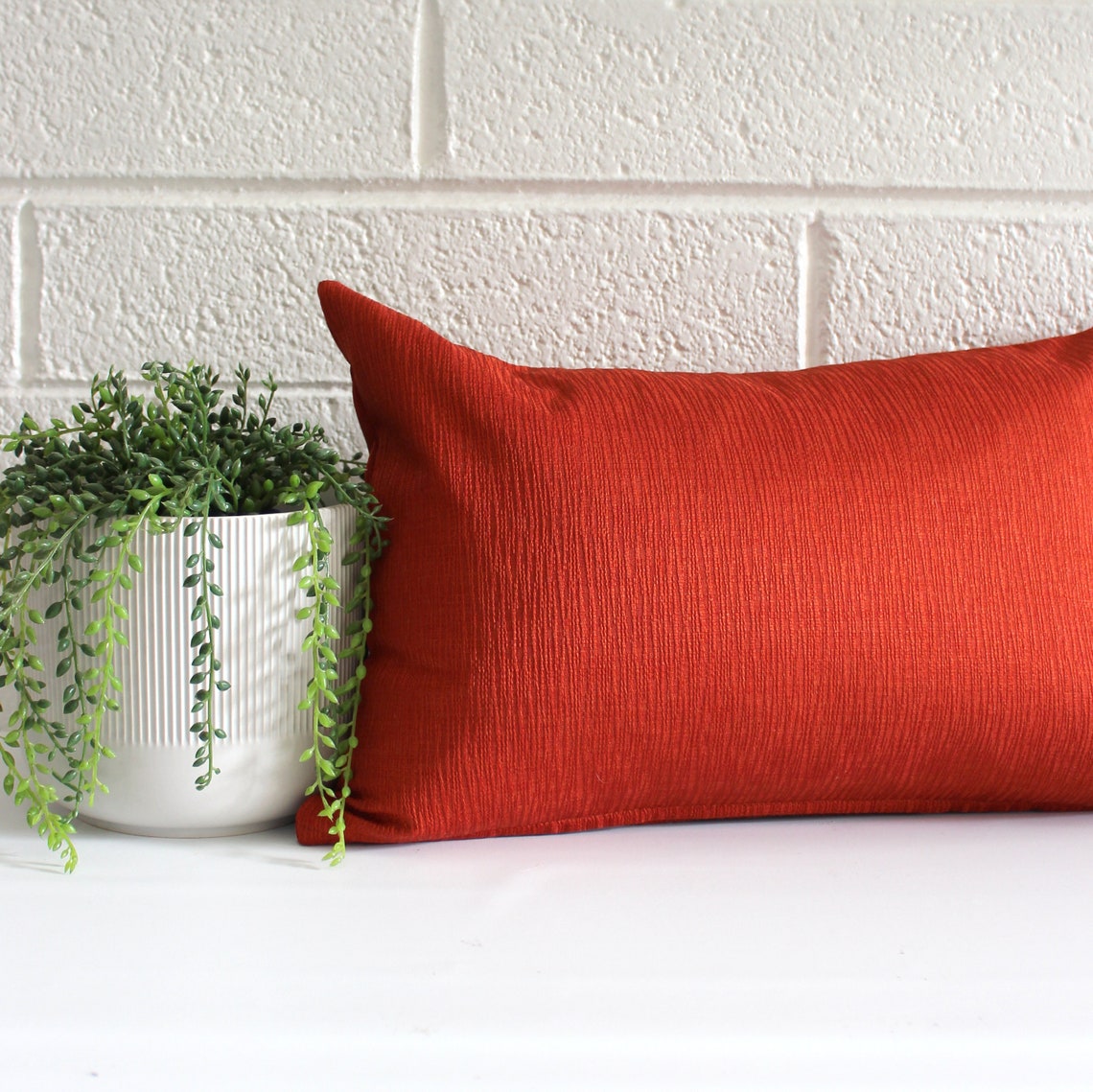 Lumbar Pillow Cover 12X18 Brick Red Solid Textured Upholstery Etsy