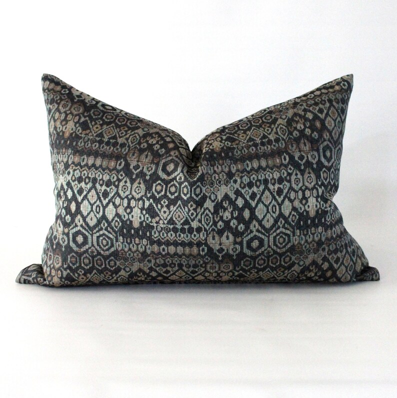 Lumbar Pillow Cover 12X18 Charcoal Grey Turquoise Tan Etsy