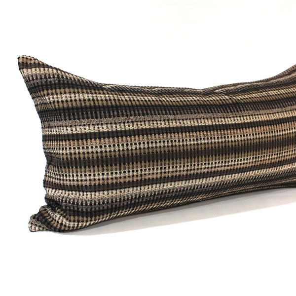 Lumbar Pillow Cover Black Beige Striped Neutral Upholstery Fabric Decorative Pillow Oblong Throw Pillow Cushion Cover