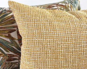 Lumbar Pillow Cover Yellow Gold Tweed Upholstery Fabric Double Sided Decorative Pillow Oblong Throw Pillow Cushion Cover