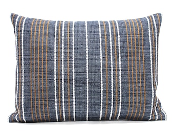 Lumbar Pillow Cover Denim Blue and Rust Stripe Upholstery Fabric Decorative Oblong Throw Pillow Cushion Cover
