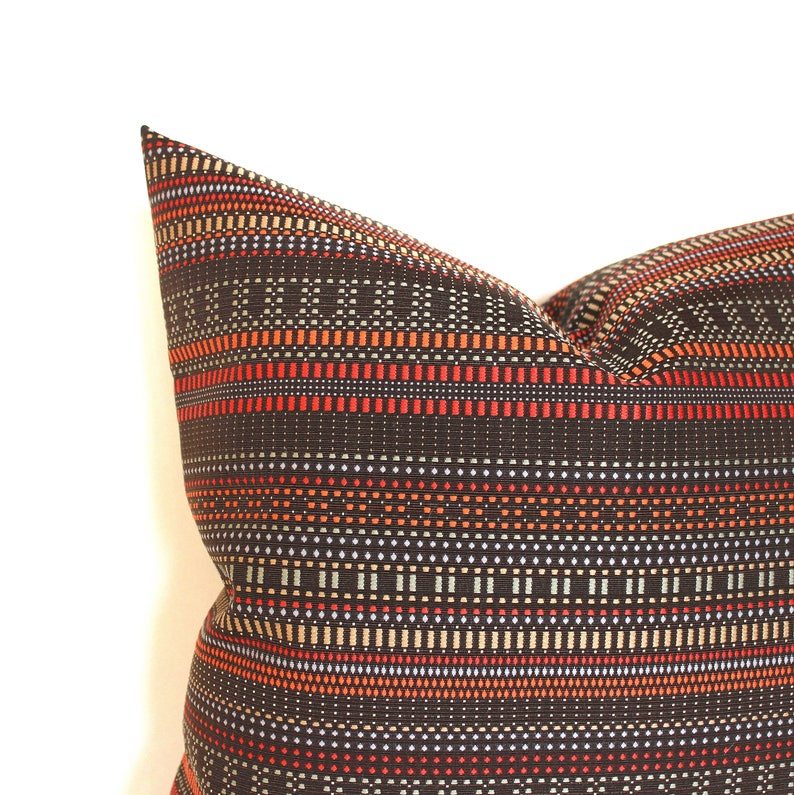 Lumbar Pillow Cover Rust Brown Throw Pillow Covers Stripe Upholstery Fabric Oblong Decorative Pillow 14x26 12x24 12x21 12x18 12x16 10x20