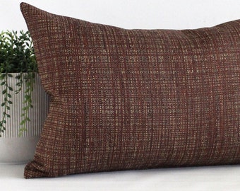 Housse de coussin lombaire en tissu d'ameublement tweed brun cuivré Housse de coussin décorative oblongue