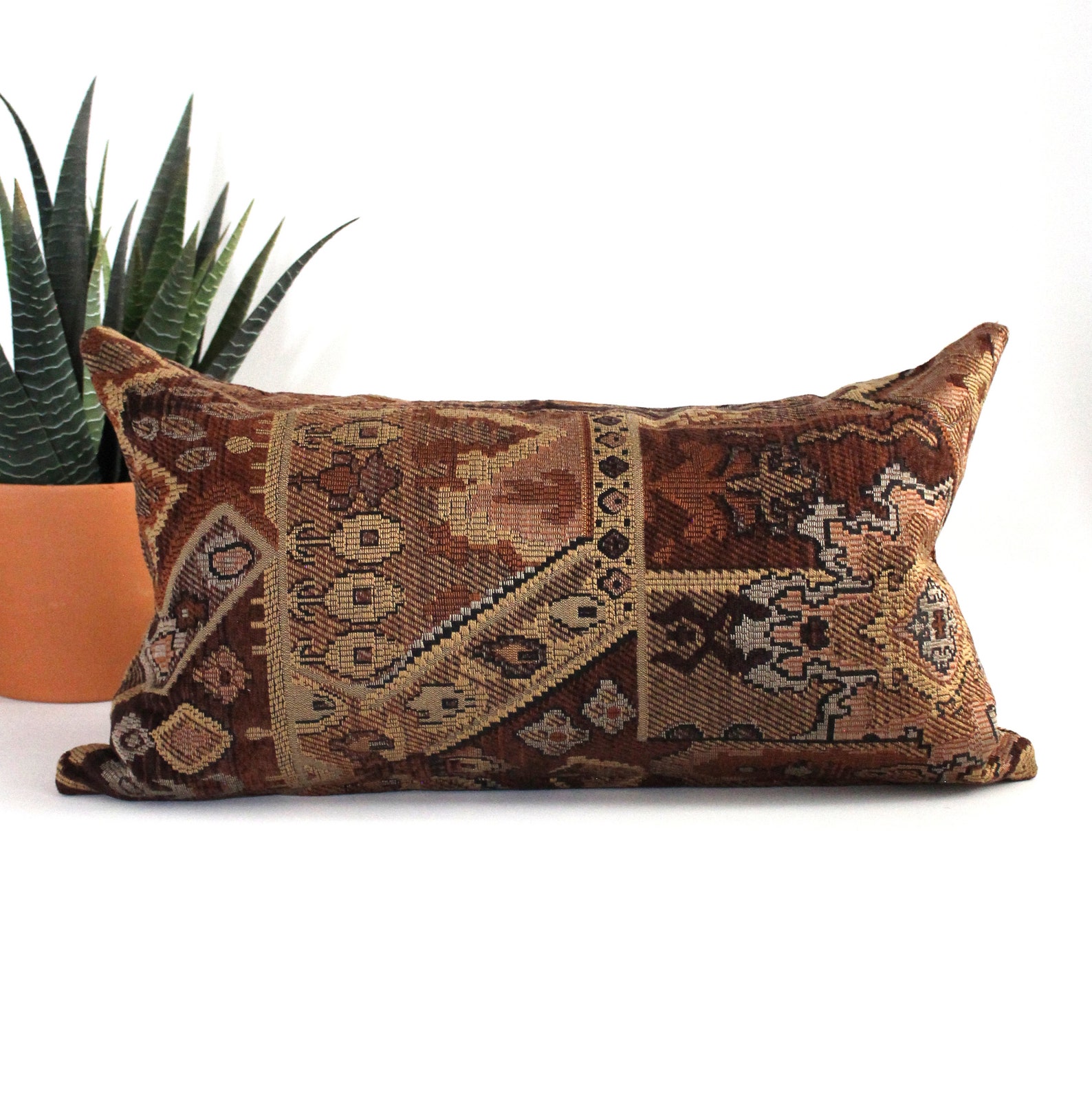 Lumbar Pillow Cover 10x20 Rust Southwest Tapestry Upholstery Etsy