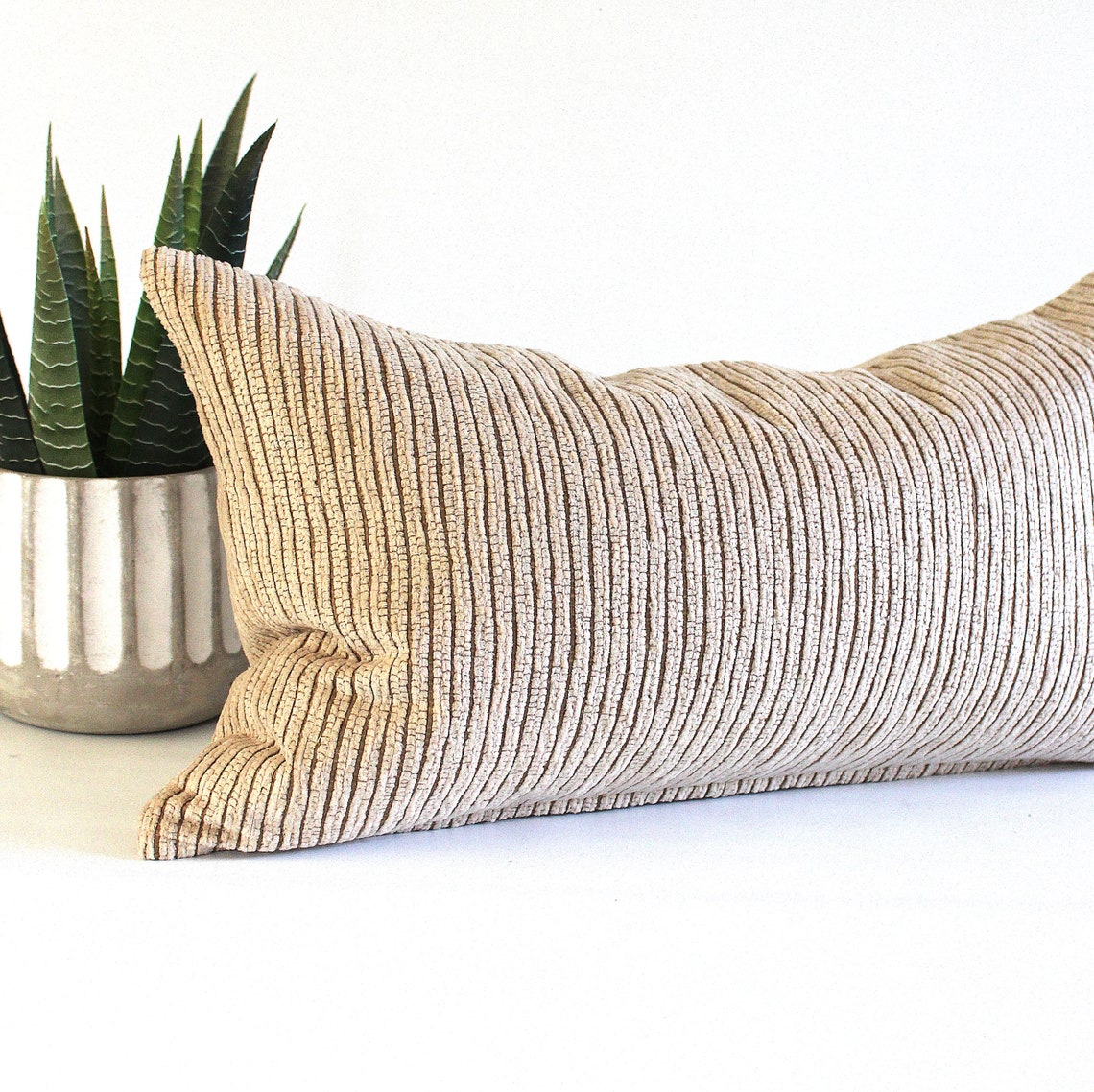 Lumbar Pillow Cover Taupe Tan Striped Chenille Upholstery Etsy