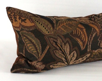 Lumbar Pillow Cover Rust Black Floral and Leaf Upholstery Fabric Decorative Oblong Throw Pillow Cushion Cover Traditional Fall Decor