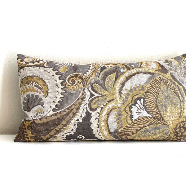 Lumbar Pillow Cover Gold Floral Paisley Decorative Oblong Accent Throw Pillow Cover 12x21 12x18 12x16 10x20