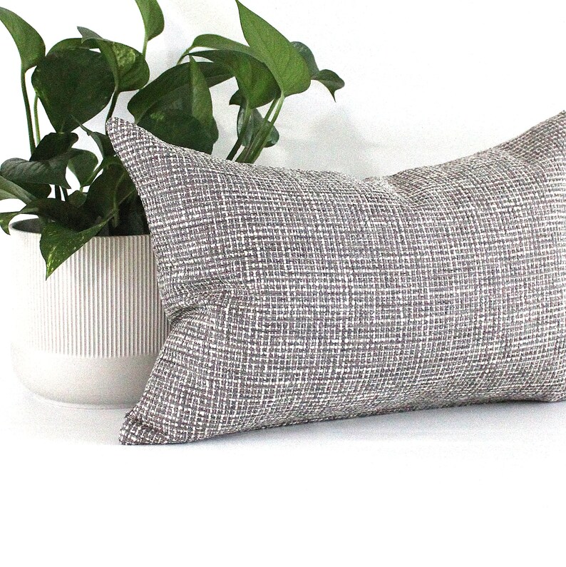 Lumbar Pillow Cover Charcoal Grey Tweed Textured Upholstery Etsy