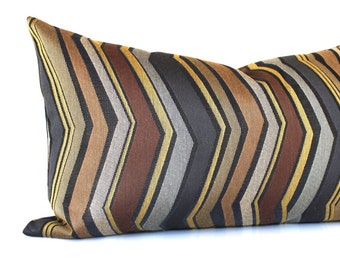 Lumbar Pillow Cover Black Gold Rust Chevron Upholstery Fabric Decorative Pillow Oblong Throw Pillow Cushion Cover