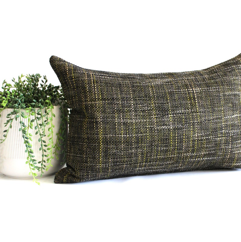 Lumbar Pillow Cover Grey Green Modern Tweed Upholstery Fabric Etsy