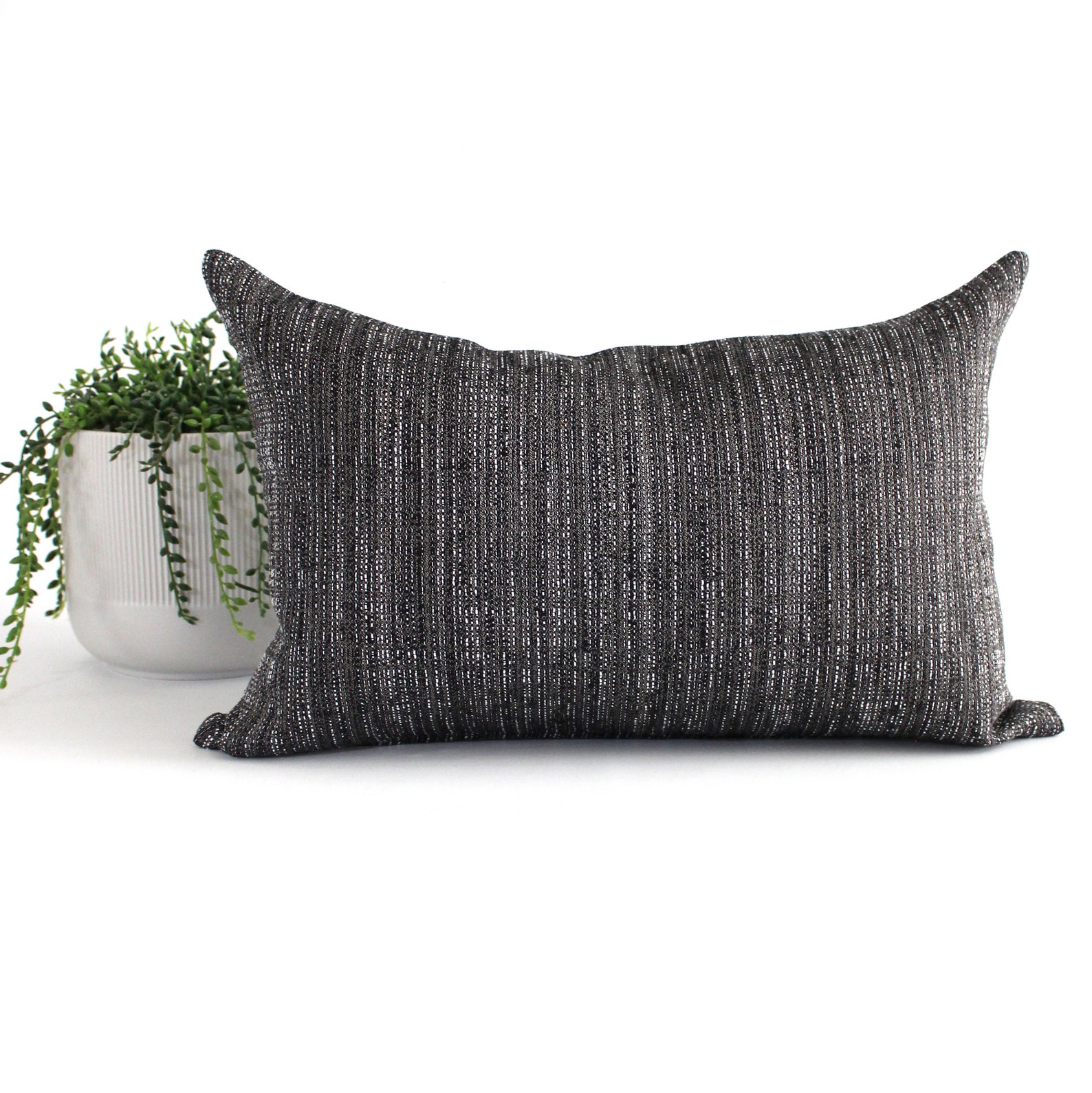 Lumbar Pillow Cover Charcoal Grey White Tweed Throw Pillow Etsy
