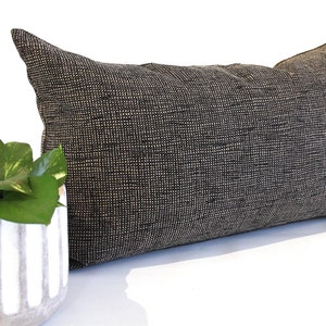 Lumbar Pillow Cover Black Beige Grasscloth Pattern Upholstery Fabric Decorative Accent Toss Pillow Oblong Throw Pillow Cushion Cover