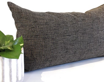 Lumbar Pillow Cover Black Beige Grasscloth Pattern Upholstery Fabric Decorative Accent Toss Pillow Oblong Throw Pillow Cushion Cover