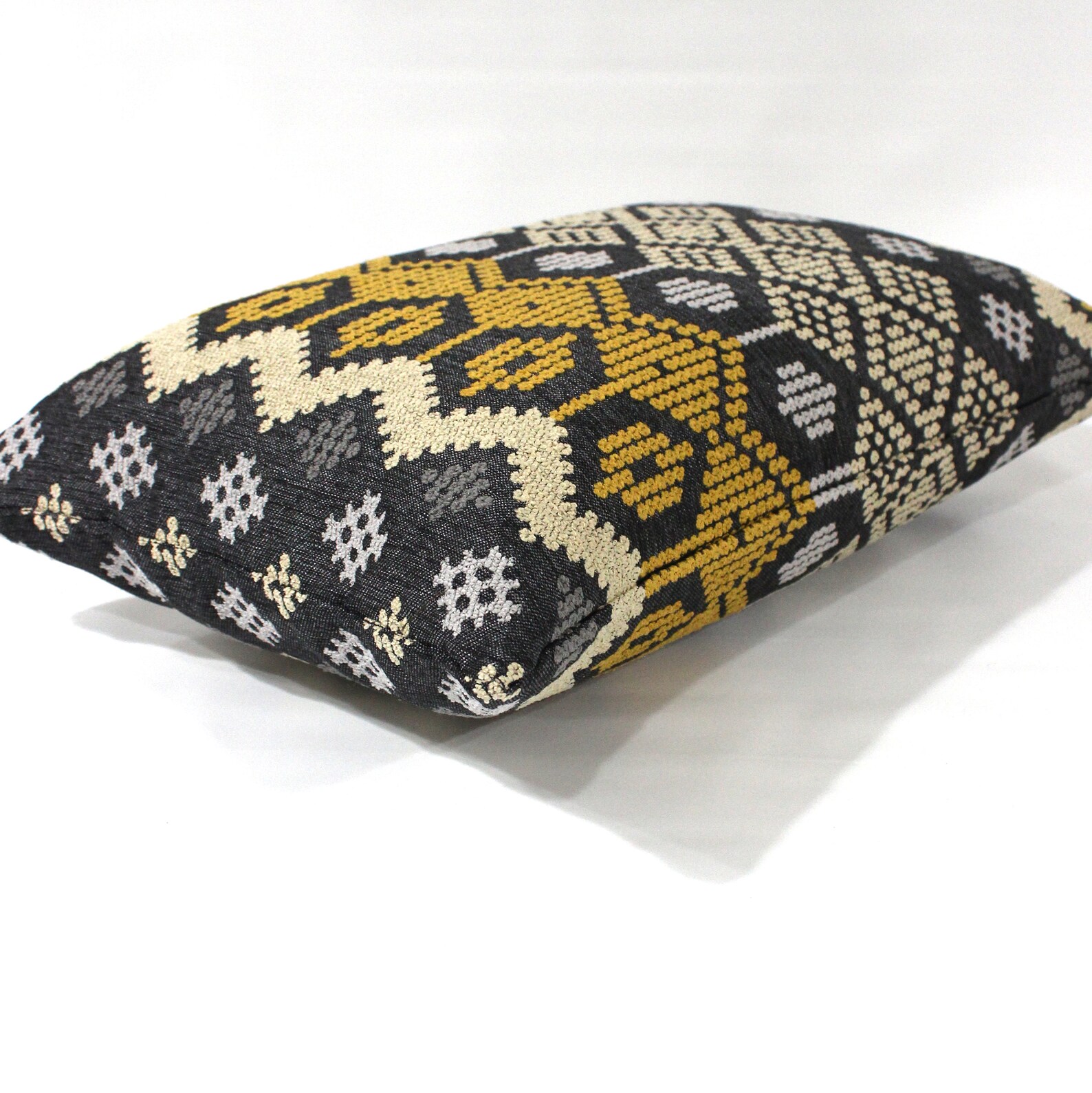 Lumbar Pillow Cover Gold Grey Geometric Chevron Textured Etsy