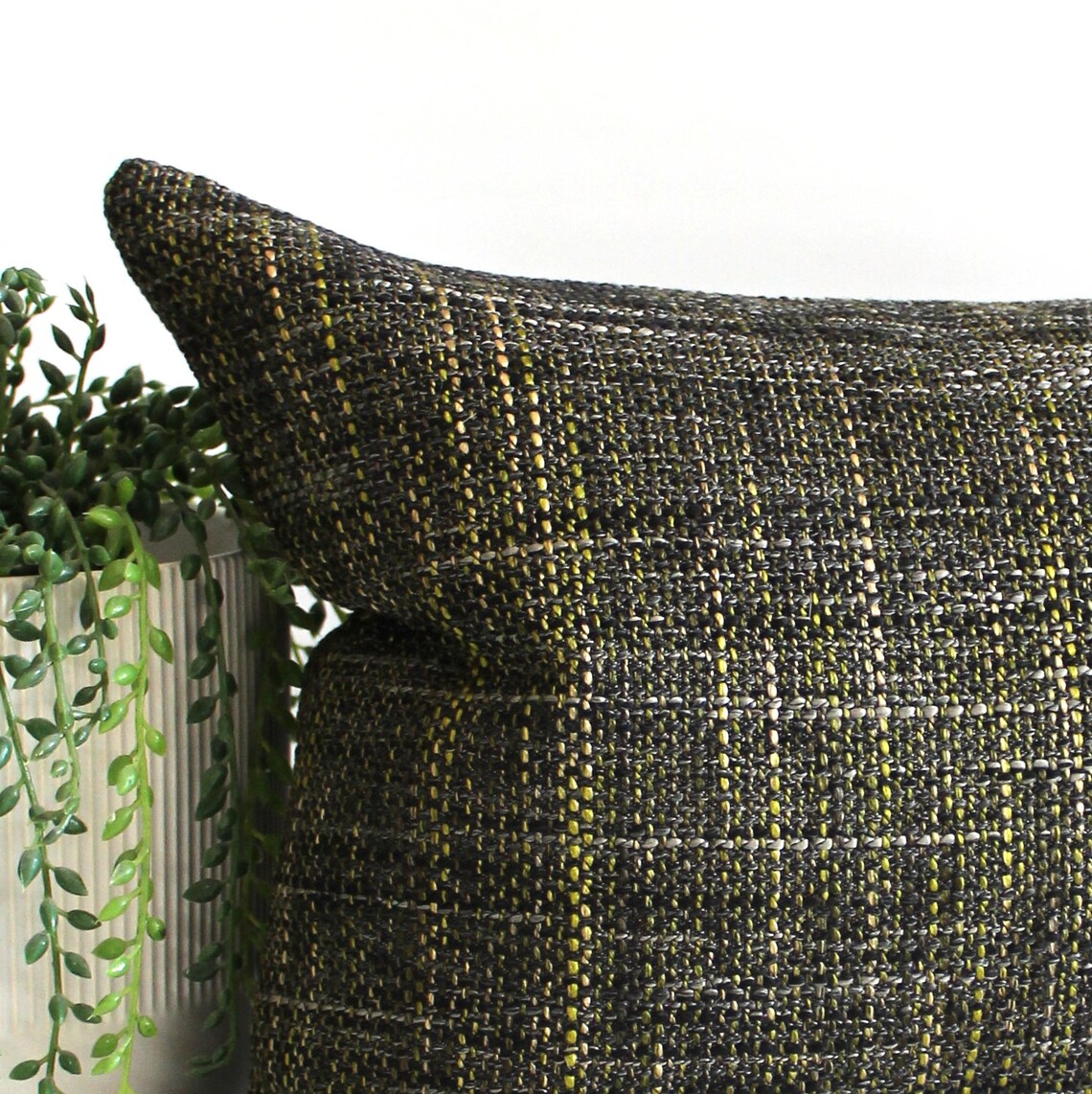 Lumbar Pillow Cover Grey Green Modern Tweed Upholstery Fabric Etsy