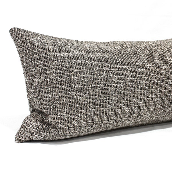 Fodera per cuscino lombare Fodera per cuscino in tweed grigio tortora, tessuto decorativo, federa per cuscino oblungo, decorazione nei toni neutri della terra