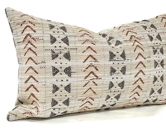 Southwestern Throw Pillow Cover Beige Black and Rust Upholstery Fabric Lumbar Pillowcase