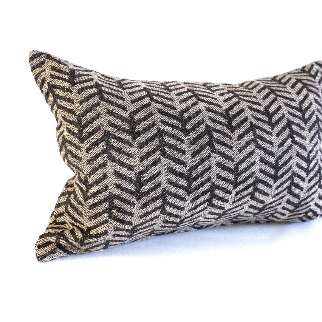 Lumbar Pillow Cover Grey Black Chevron Upholstery Fabric Decorative