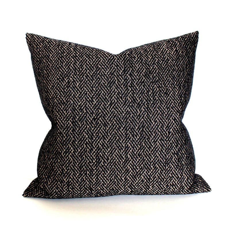 Black Pillow Cover Herringbone Chenille Upholstery Fabric Etsy