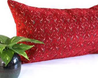 Lumbar Pillow Cover Crimson Red Chevron Chenille Upholstery Fabric Decorative Pillow Oblong Throw Pillow Cushion Cover