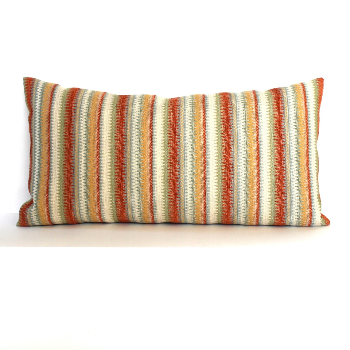 Lumbar Pillow Cover Rust Pale Blue Green Yellow Ivory Stripe Etsy
