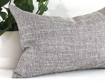 Lumbar Pillow Cover Charcoal Grey Tweed Textured Upholstery Fabric Decorative Pillow Oblong Throw Pillow Cushion Cover Neutral Decor