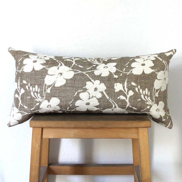 Funda de almohada lumbar 12X24 Beige blanco Chenille Floral tapicería tela decorativa oblonga funda de cojín