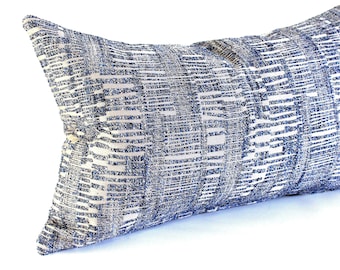 Lumbar Pillow Cover Blue Silver Matchstick Upholstery Fabric Decorative Oblong Throw Pillow Cushion Cover