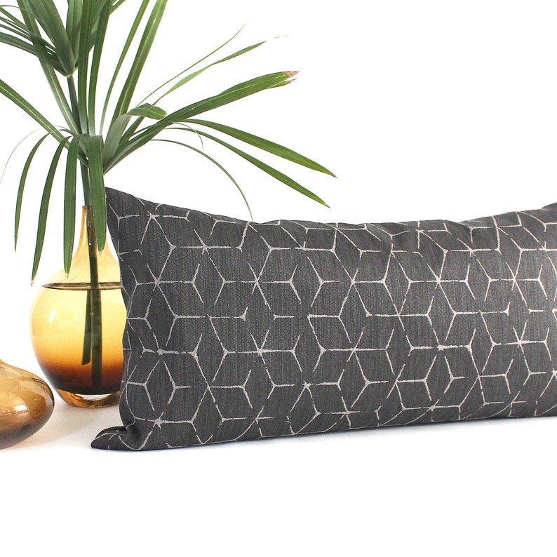 Lumbar Pillow Cover Charcoal Grey Geometric Upholstery Throw Etsy Canada